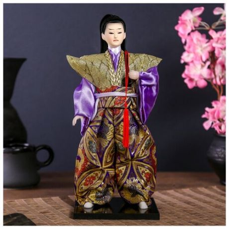 Кукла коллекционная "Самурай в золотом кимоно с мечом" 30х12.5х12.5 см