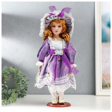 Кукла коллекционная керамика "Малышка Лида в фиолетовом платьице" 40 см
