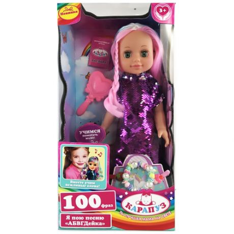 Кукла озвученная Карапуз Анна 40 см с цветными прядями, 100 фраз, 2 заколки, резинка для волос, расческа
