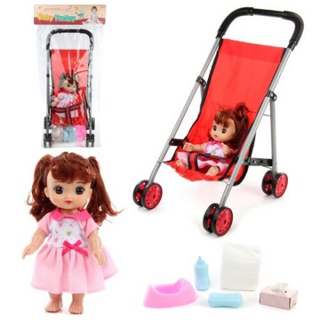 Игровой набор Veld CO Кукла с коляской, 25 см, 117914 красный