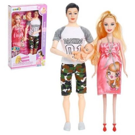 Кукла-модель беременная в платье с младенцем и Кеном-шарнирным, микс