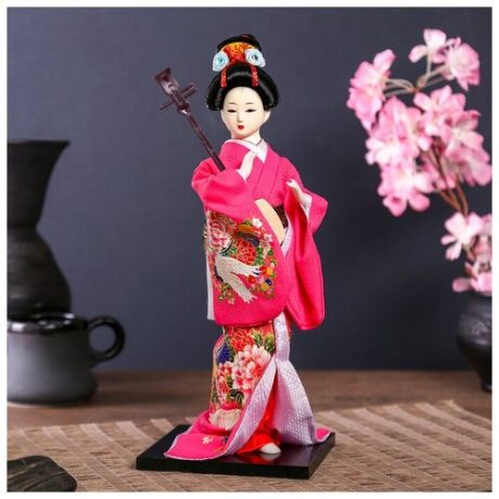 Кукла коллекционная "Японка в цветочном кимоно с музыкальным инструментом" 30х12,5х12,5 см