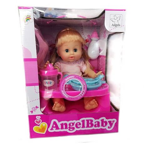 Кукла ANGEL BABY (Ангел Беби) Am35-4 в наборе со столиком для кормления, тарелкой, ложкой вилкой, слюнявчиком, бутылочкой, поильником