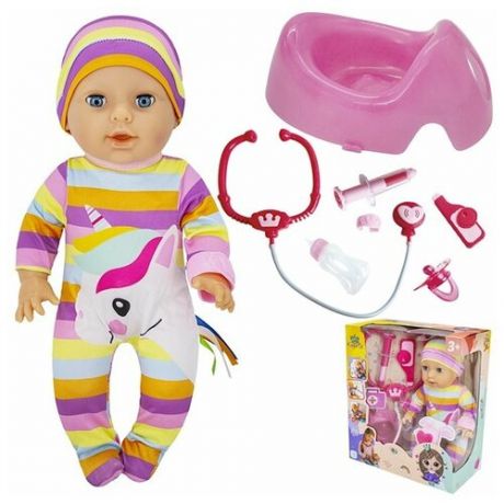 Кукла- пупс Miss Kapriz 35 см интерактивный с набором доктора: стетоскоп, соска, бутылочка для кормления, шприц, горшок, браслет