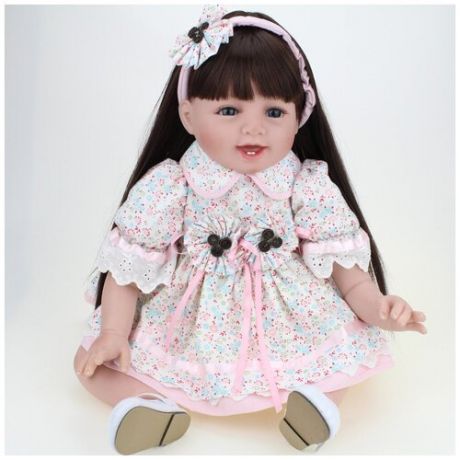 Reborn Kaydora Кукла Реборн мягконабивная (Reborn Cloth Body Doll 22 inch) Девочка в красочном платье с длинными волосами (56 см)