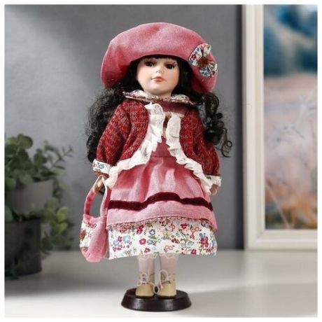 Кукла коллекционная керамика "Даша в коралловом платье и бордовом джемпере" 30 см 4822709 .