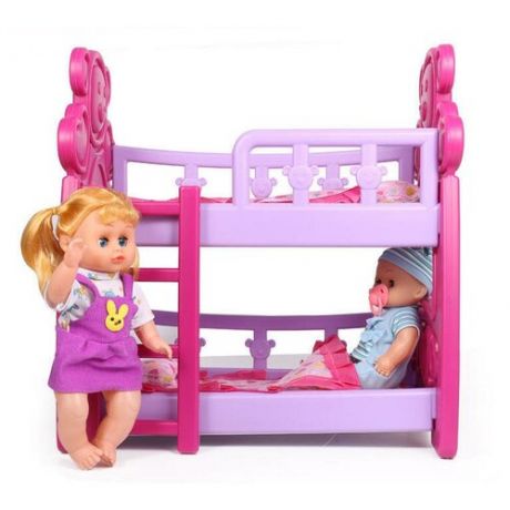 Детская двухъярусная кроватка с 2-мя пупсами / игрушечная кроватка с куклами / 2 пупса с кроваткой с аксессуарами