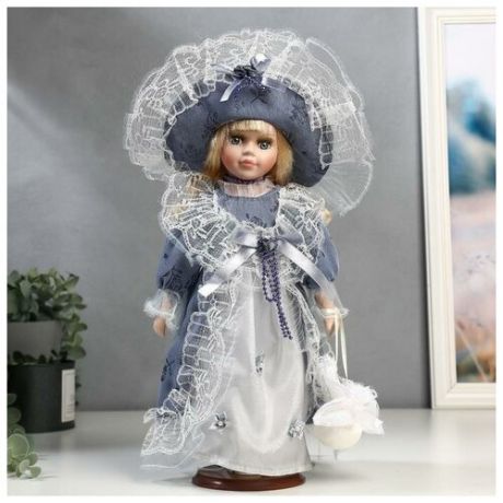 Кукла коллекционная керамика "Маленькая мисс в голубом платье" 30 см 5483232 .