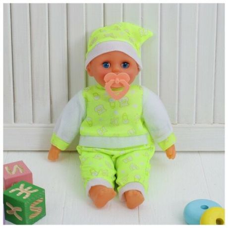 Market-Space Мягкая игрушка-кукла «Пупсик», говорящая, 4 звука, с соской, цвета микс