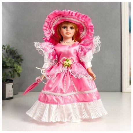 Кукла коллекционная керамика Леди Марго в розовом платье 30 см