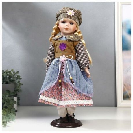 Кукла коллекционная керамика "Блондинка с косами в многослойном платье" 40 см 5483265 .