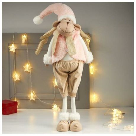 Кукла интерьерная "Лосик в розовом меховом жилете" 85х15х27 см