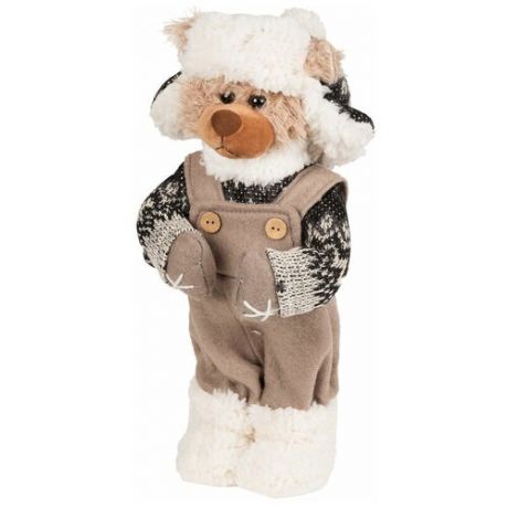 Интерьерная кукла Мишка-мальчик в коричневых штанишках на лямках и в шапке-ушанке C21-161227 ESTRO