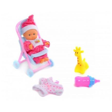 Кукла пупс с аксессуарами / игровой набор для девочек / пупс, коляска, бутылочка для кормления, одежда, плечики для одежды, жираф, красный