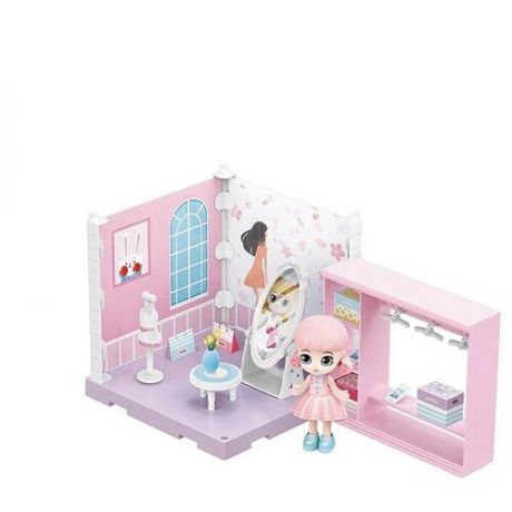 Модульный домик Junfa (Собери сам), 1 секция, Мини-кукла в гардеробной комнате, с аксессуарами (WJ-14333)