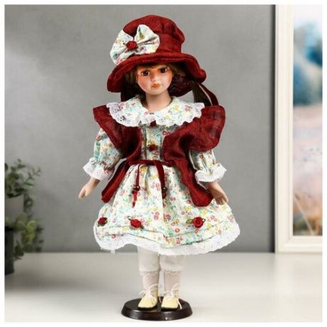 Кукла коллекционная керамика "Вероника в цветочном платье и красном пальто" 40 см 4822739 .