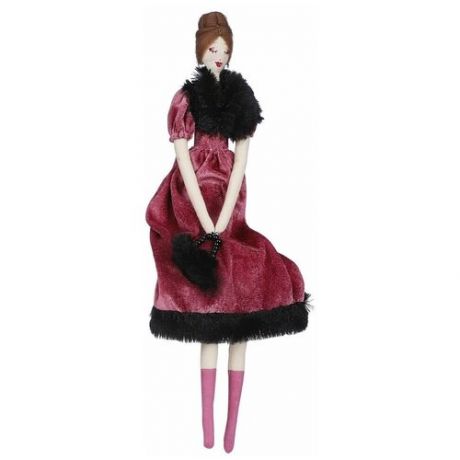Интерьерная кукла "Мадемуазель с сумочкой", полиэстер, тёмно-розовая, 26х3х47 см, Edelman