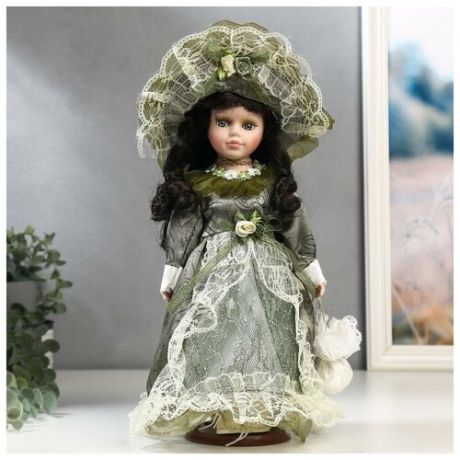 Кукла коллекционная керамика "Маленькая мисс в оливковом платье" 30 см 5483233 .