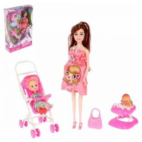 Кукла-модель беременная Лиза с малышкой, коляской и аксессуарами, микс 2452994 .