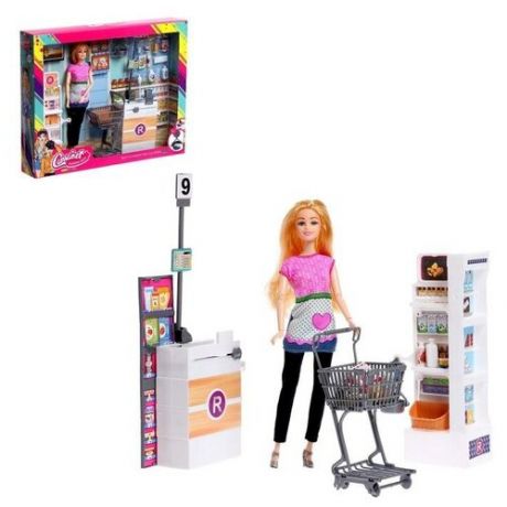 Кукла-модель шарнирная «Продавец в супермаркете» с мебелью и аксессуарами, микс