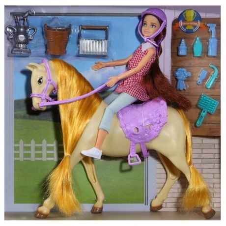 Кукла для девочек "Наездница", в комплекте кукла, лошадь, аксессуары, в/к 33*9*30 см
