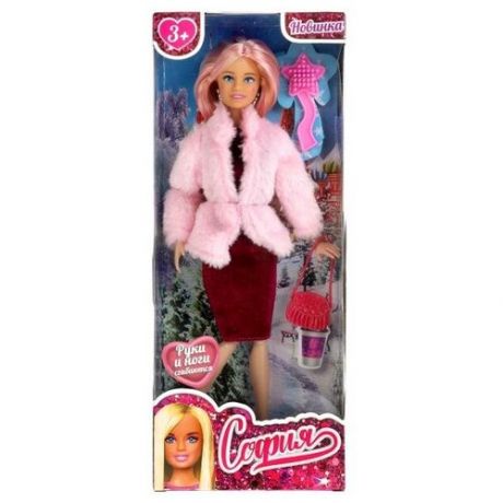 Игрушки карапуз Кукла 29 см София сингл, в розовой шубе, сумочка, расческа в комплекте карапуз