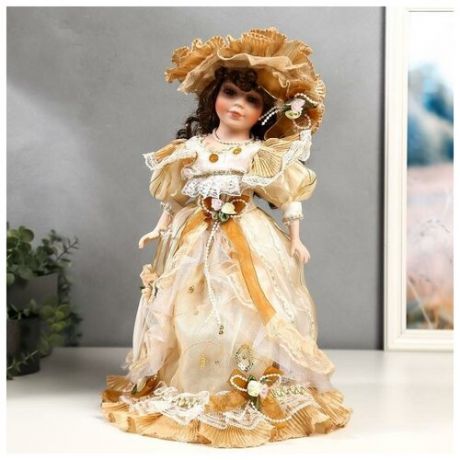 Кукла коллекционная керамика "Мэри в жёлто-кофейном платье" 40 см
