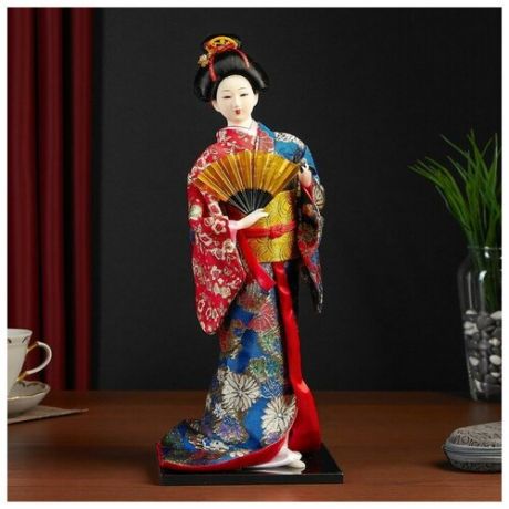 Коллекционная кукла «Гейша в шелковом кимоно с веером»