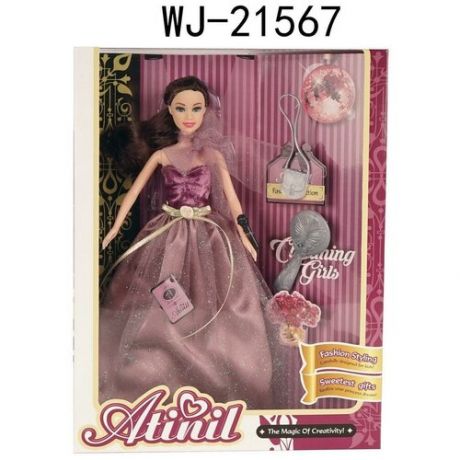 Кукла "Atinil. Виновница торжества" в длинном платье с микрофоном и аксессуарами, 28см