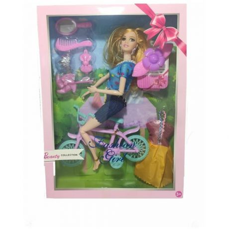 Кукла на велосипеде с аксессуарами