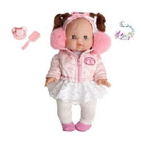 Кукла пупс зимняя одежда с пушистыми наушниками и аксессуарами музыкальная 32 см.