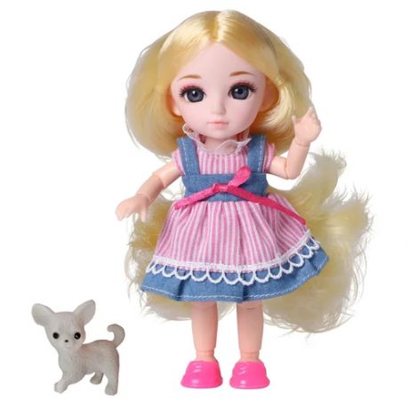 Кукла шарнирная Funky Toys Малышка Лили, блондинка, с собачкой, 16 см 72005