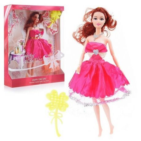 Кукла шарнирная с 2 платьями и аксессуарами (расческа, колье или заколка) в коробке, 30 см, платье коралловое XM970091221