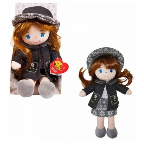 Кукла ABtoys Мягкое сердце, мягконабивная, в серой шляпке и фетровом костюме, 36 см, в открытой коробке