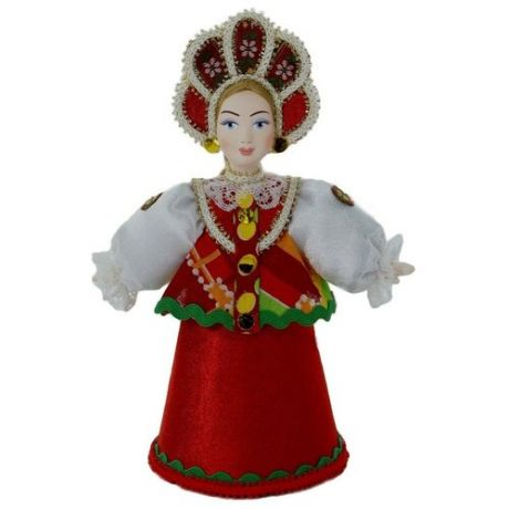 Кукла коллекционная фарфоровая в девичьем русском народном традиционном костюме