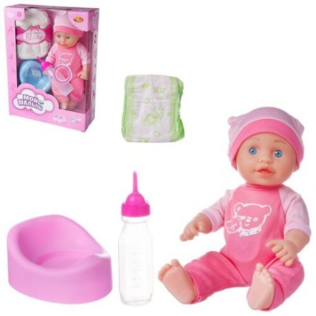 Кукла ABtoys Пупс "Мой малыш" (темно-розовый комбинезон), 35см, в наборе с аксессуарами, со звуковым
