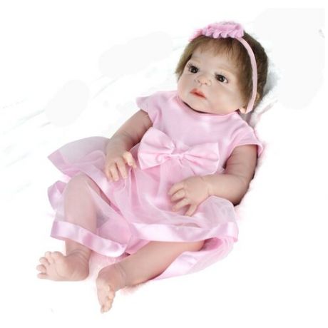 Reborn Kaydora Кукла реборн виниловая (Reborn Full Vinyl Doll 22 inch) Девочка в розовом прозрачном платье (56 см)