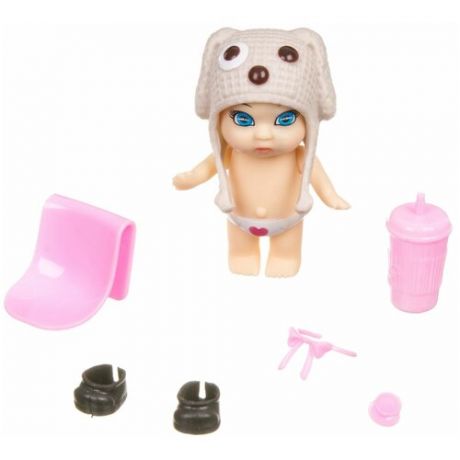 Игровой набор Oly: куколка в шапочке-ушанке с животным и аксессуарами в поильнике, 11,5 см Bondibon ВВ3852