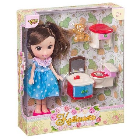 Кукла Yako Катенька с набором Ванная комната, 16,5 см, M6609