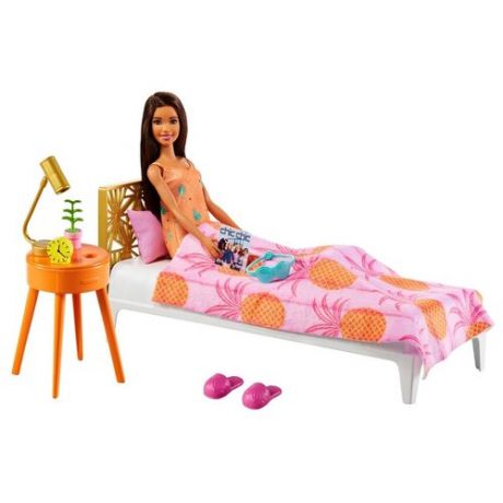 Кукла Mattel Barbie Кукла брюнетка в платье в спальне с кроватью GRG86