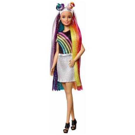 Кукла Barbie с радужной мерцающей прической, 29 см, FXN96
