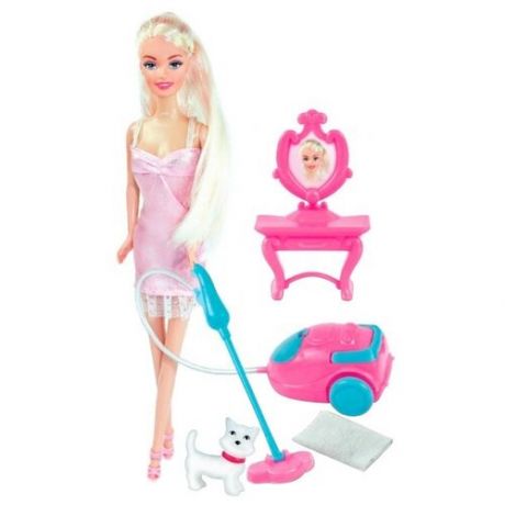 Кукла Toys Lab Ася Уборка Блондинка в розовом платье с пылесосом, 28 см, 35081