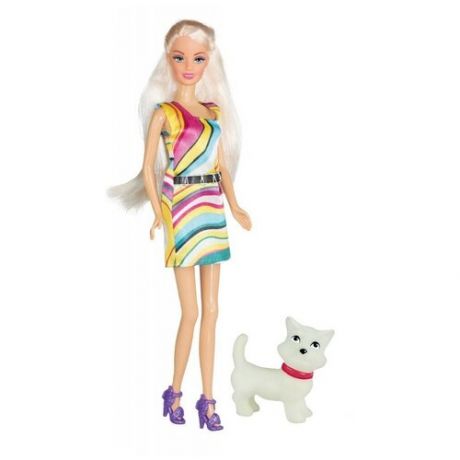 Кукла Toys Lab Ася Прогулка с щенком Блондинка в ярком платье, 28 см, 35057