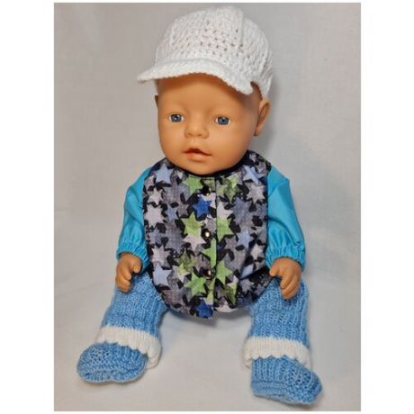 Комплект одежды для кукол «MiniFormy» "Салатовые звездочки в голубом" (5 изделий). Рост 42-43 см. (Бэби Бон, Куклы, Пупсы)