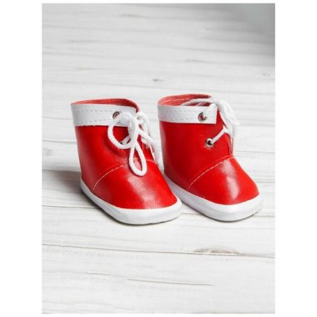 Ботинки для куклы Завязки, длина подошвы 7,6 см, 1 пара, цвет красный, Mindelia