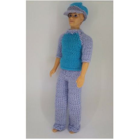 Комплект пуловер с рукавом до локтя, брюки слаксы и кепка для Кена.