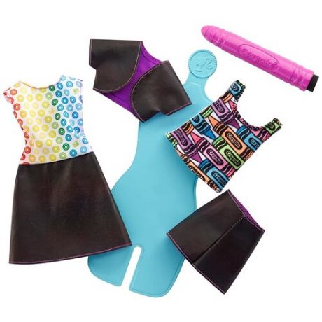 Barbie Комплект одежды и аксессуаров для куклы Barbie Сделай моду Crayola Радужный дизайн FHW87 черный/голубой
