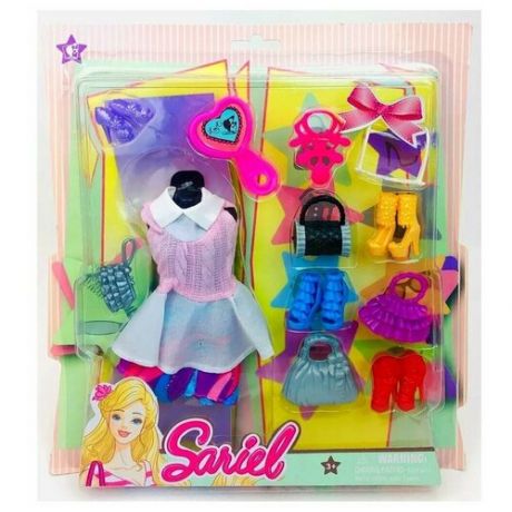 Набор аксессуаров одежда для кукол на листе Sariel, платье, обувь, сумочки, очки, ожерелье, расческа, 28х25х2.5 см
