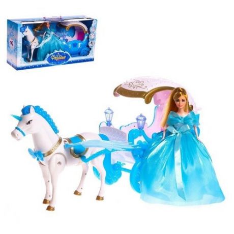 Карета для кукол «Зимнее волшебство» с куклой, лошадка ходит, световые и звуковые эффекты