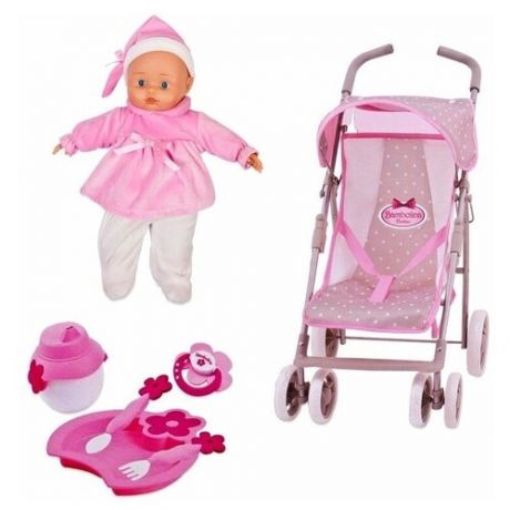 Коляска прогулочная для куклы с поворотными колесами в комплекте с куклой (частично мягконабивная).